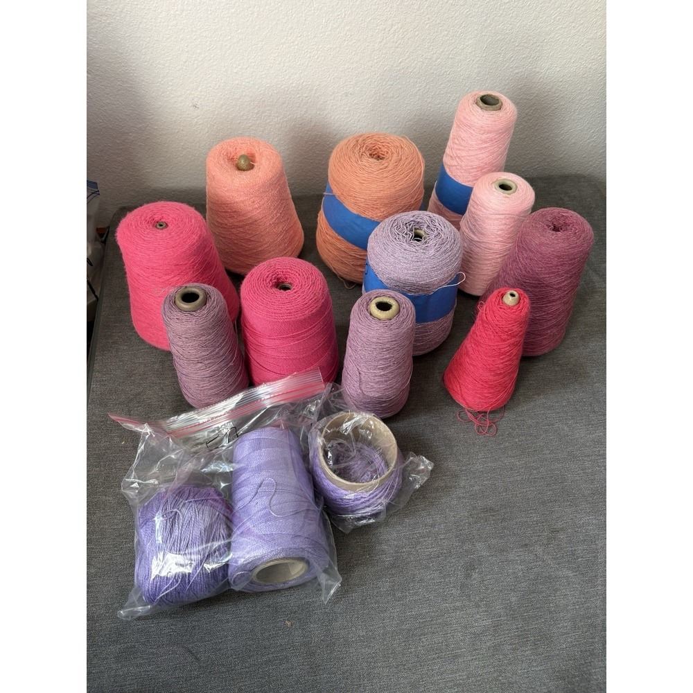 Lot 12 Cones Yarn for‎ Knitting Machines Various Brands & Weights Pinks/ Purples
